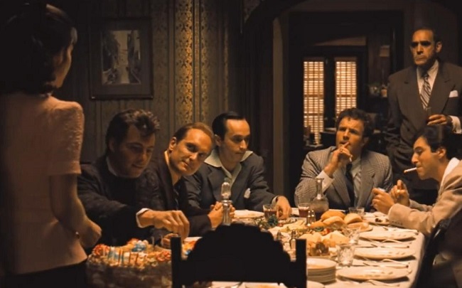 Al Pacino, Robert Duvall, James Caan, John Cazale, Talia Shire, Abe Vigoda, and Gianni Russo in The Godfather