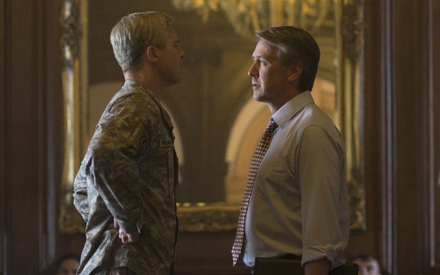 Brad Pitt and Alan Ruck (right) in 'War Machine'