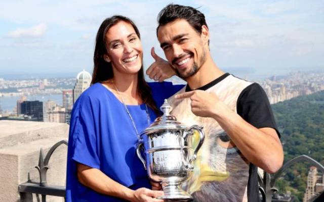 Fabio Fognini and wife Flavia Pennetta celebrate her 2015 US Open Title