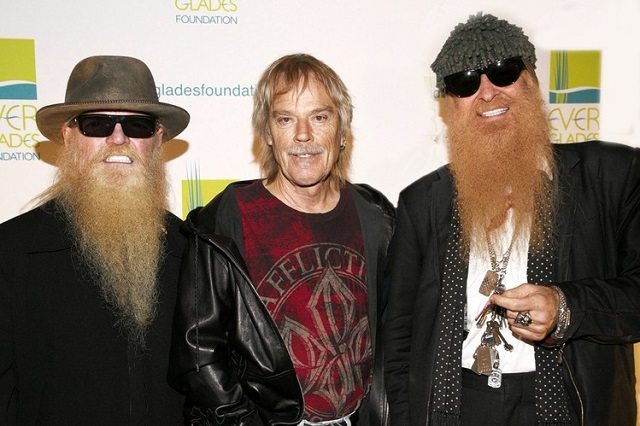 Frank Beard, Dusty Hill, and Billy Gobbins of the rock band ZZ Top