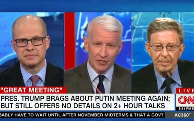 (L-R) Max Boot, Anderson Cooper, and Stephen Cohen during a CNN interview