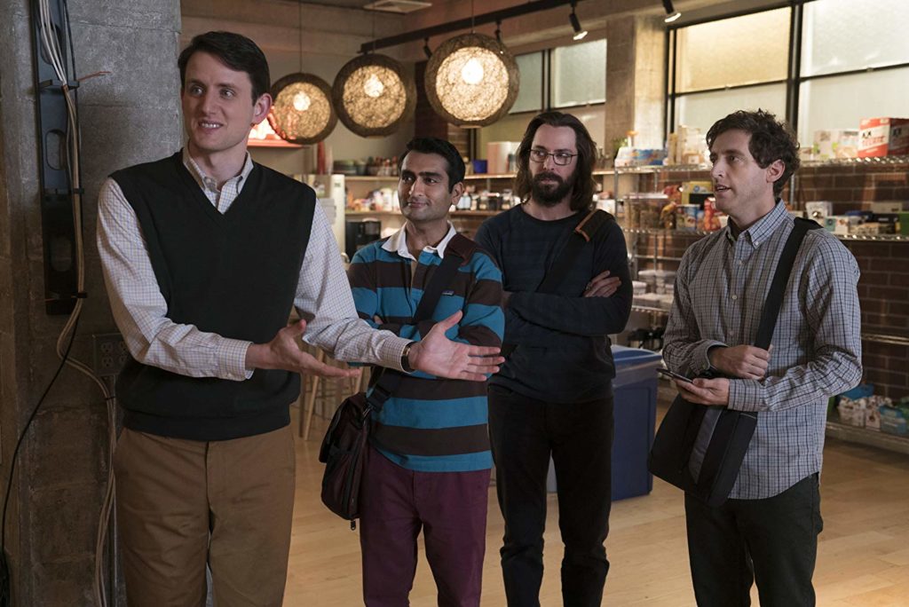 Martin Starr, Zach Woods, Thomas Middleditch, and Kumail Nanjiani in Silicon Valley (2014)